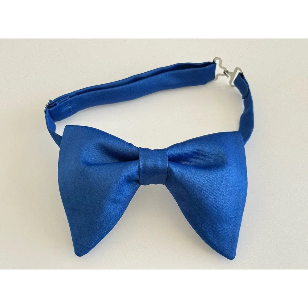 Handmade Royal Blue Satin Bow tie‎ Vintage style 70`s Bowtie Pretied Formal Prom